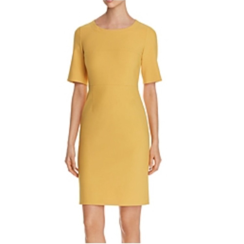 Hugo Boss Daina Mustard Yellow Stretch Sheath Career Dress Womens Size 6